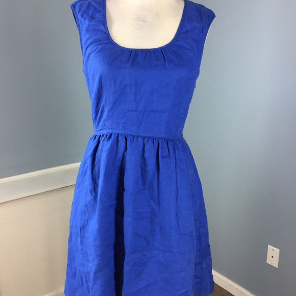 J Crew Regal Cobalt Blue Linen Dress XS 2 - Picture 2 of 6